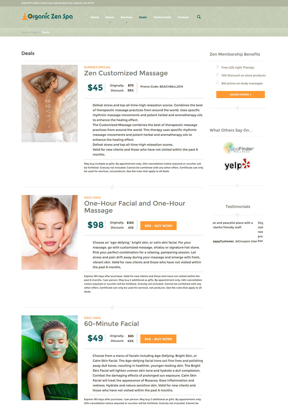 Organic Zen Spa Deals Page